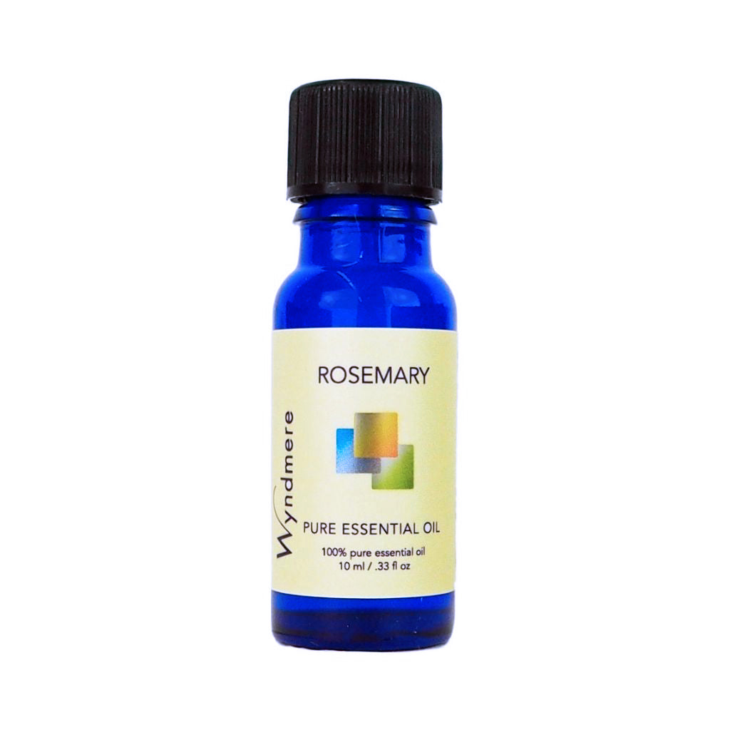Rosemary - Blue bottle of Wyndmere Rosemary Essential Oil that has a fresh, herbal aroma to help focus and concentration