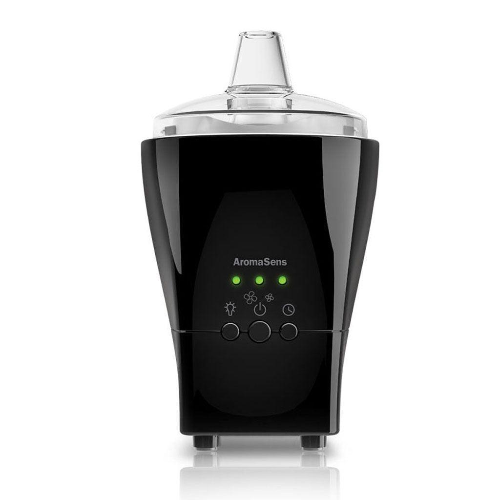 Black AromaSens ultrasonic diffuser which is one of the best diffusers for essential oils using a fine cold mist.