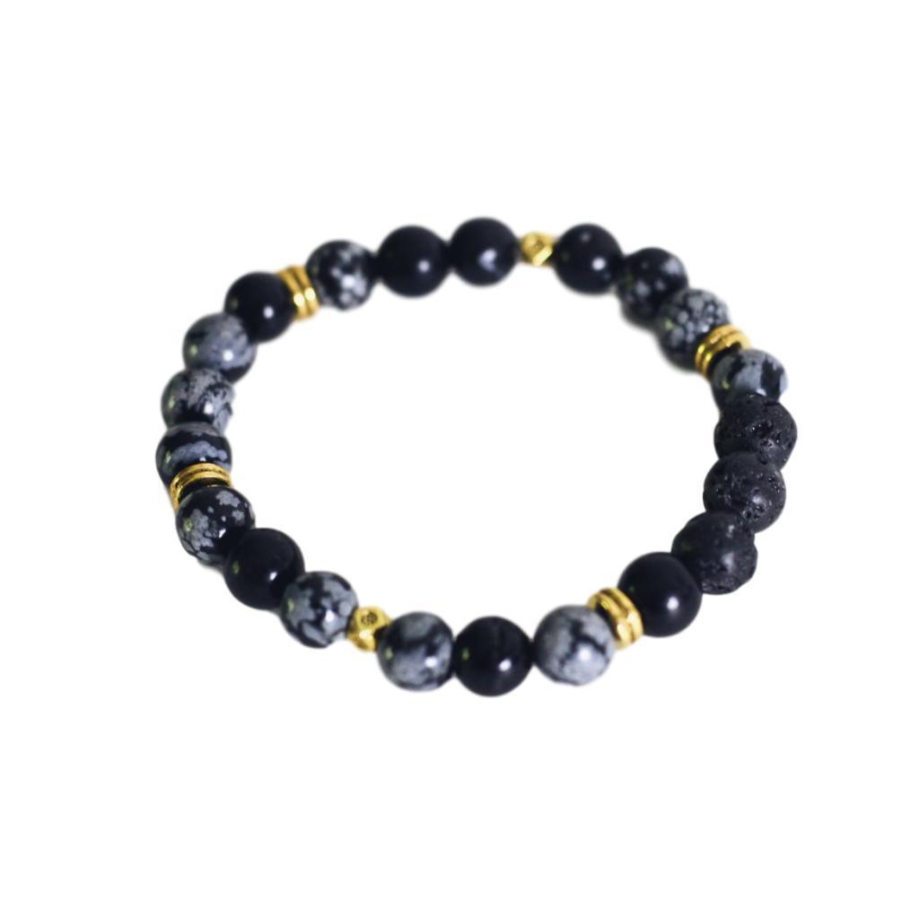 black and charcoal gray beaded aromatherapy bracelet with black lava stones