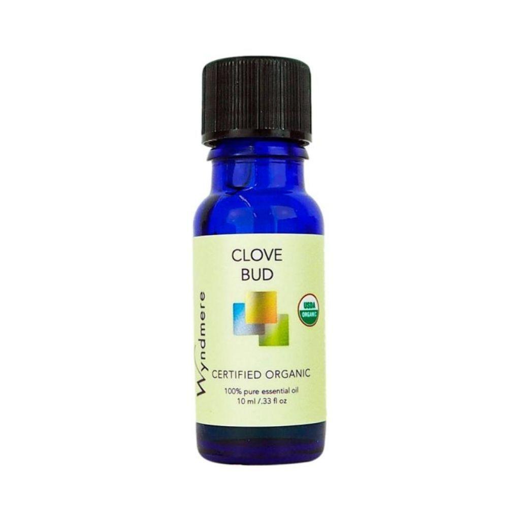 Clove Bud - 10ml cobalt blue bottle of Wyndmere Certified Organic Clove Bud Essential Oil having a sweet, spicy aroma