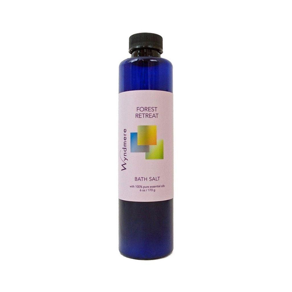 6 ounce cobalt blue bottle of Wyndmere Forest Retreat Bath Salt