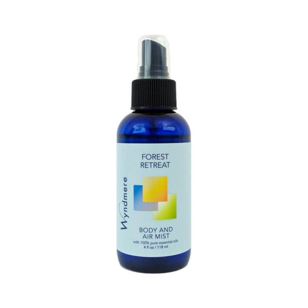 Forest Retreat Body & Air Mist in a 4oz blue bottle to help find inner peace and calm