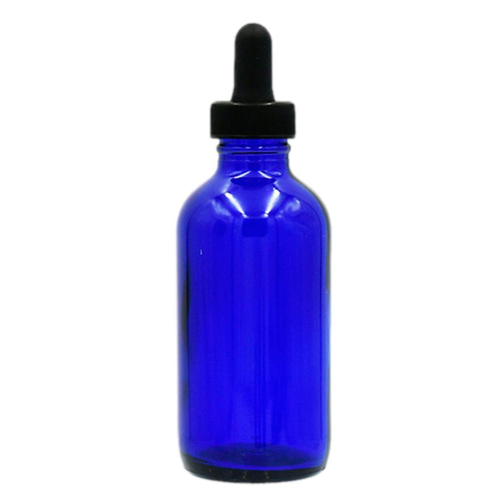 4oz cobalt blue boston round glass bottle with black dropper