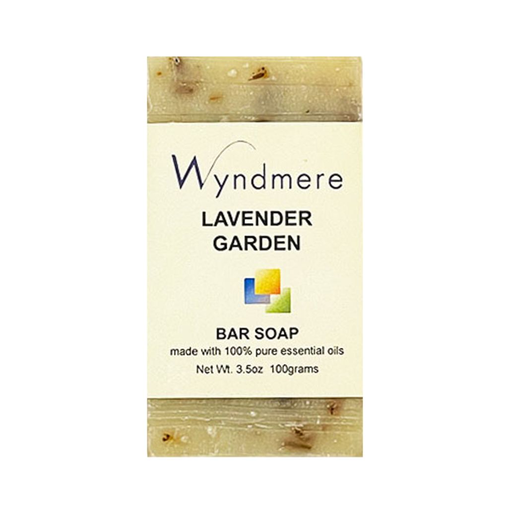 A handcrafted bar of Wyndmere Lavender Garden soap