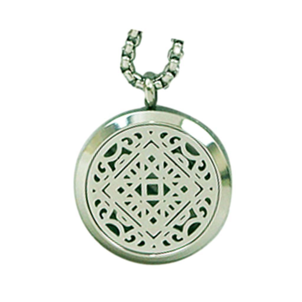 aromatherapy necklace with lacy silver locket pendant on a silver chain
