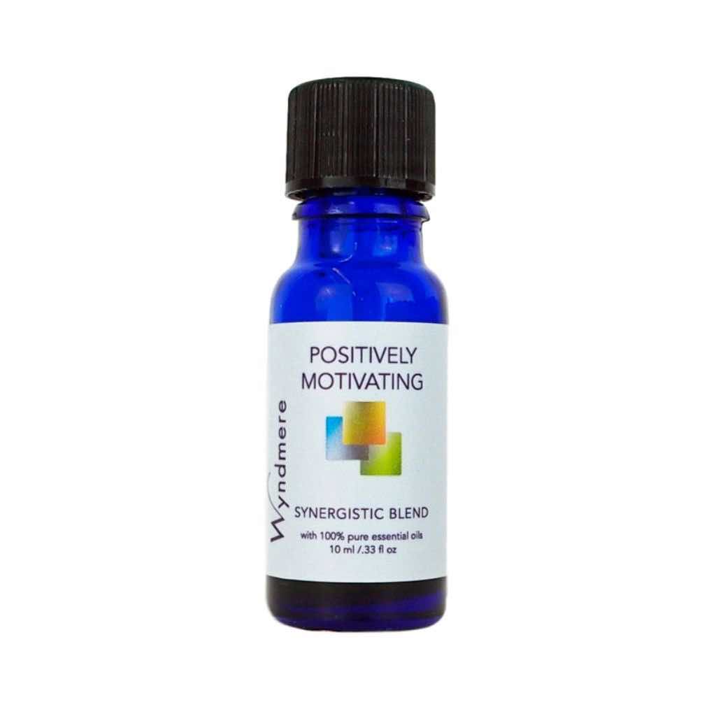 Positively Motivating essential oil blend in a 10ml cobalt blue bottle helps to focus on a can-do attitude