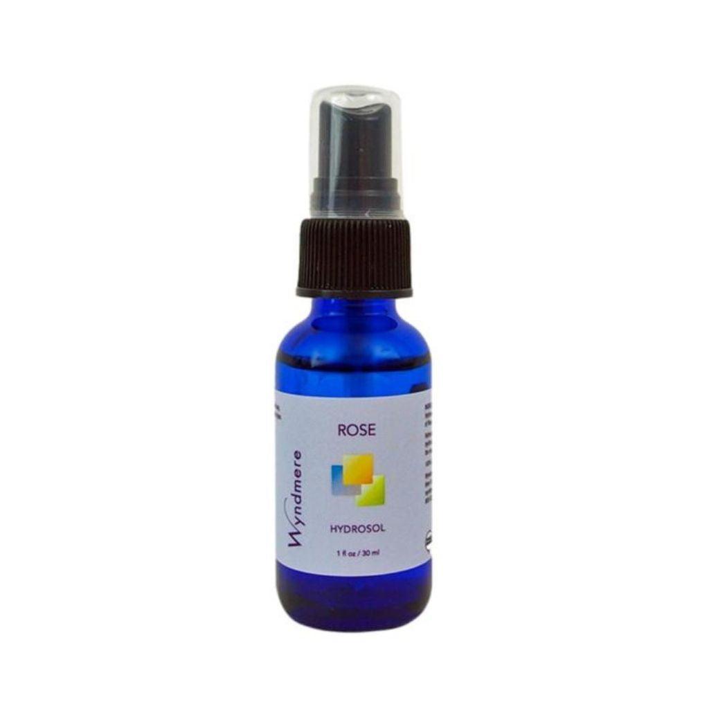 1oz cobalt blue bottle of Rose floral water, a true hydrosol. Travel size.