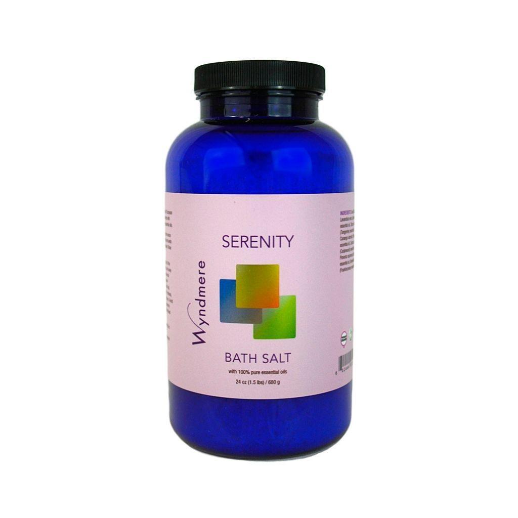 24 ounce cobalt blue bottle of Wyndmere Serenity Bath Salt