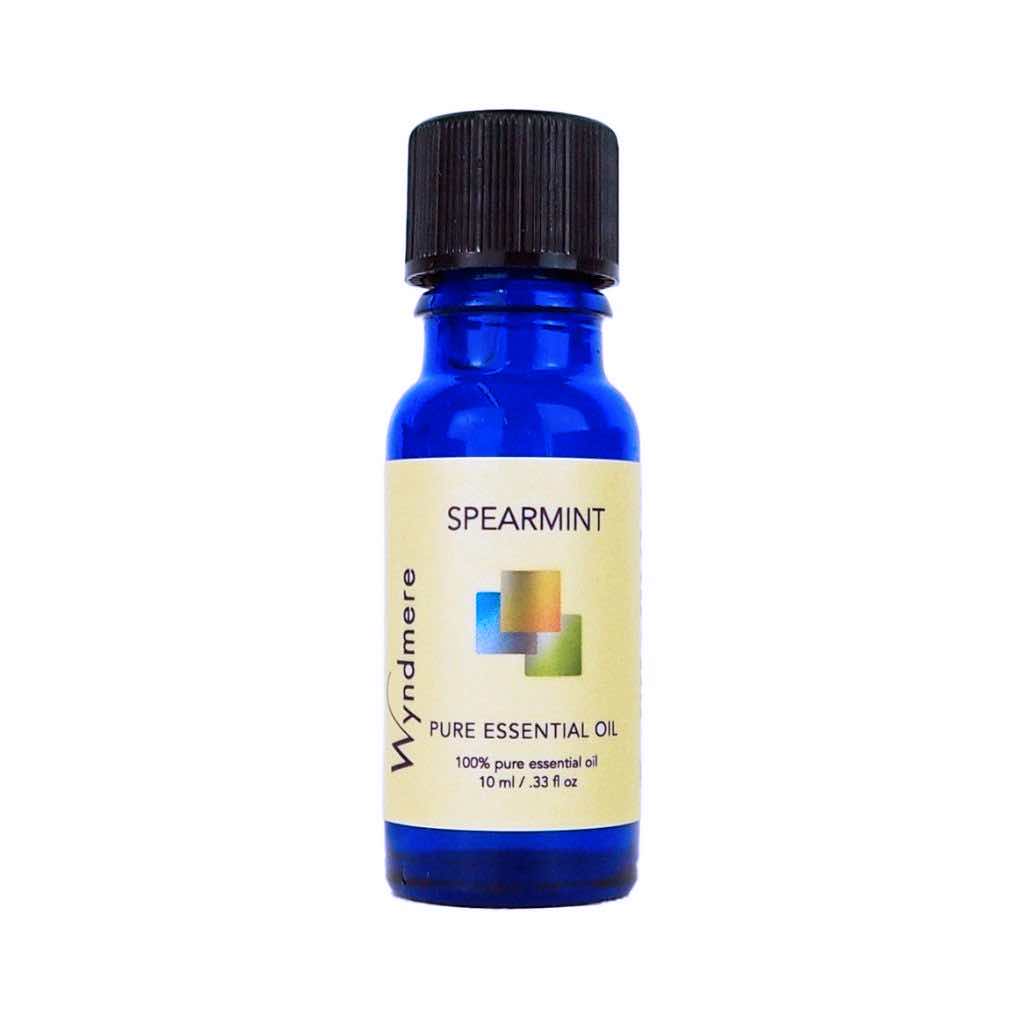 Spearmint - 10ml cobalt blue bottle of Wyndmere Spearmint Essential Oil that has a sweet, minty aroma