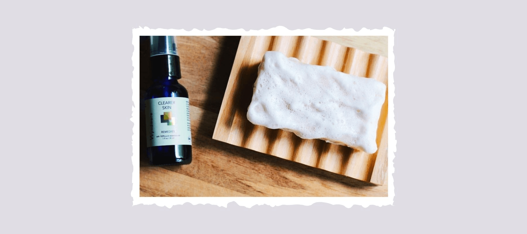 Clearer Skin remedy near soap on wooden tray