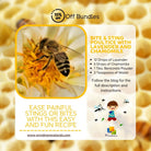 Bee on a flower with a Wyndmere DIY poultice recipe card