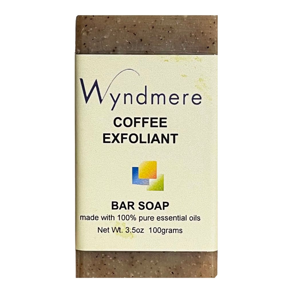 Wyndmere soap bar with coffee exfoliant and relaxing essential oils