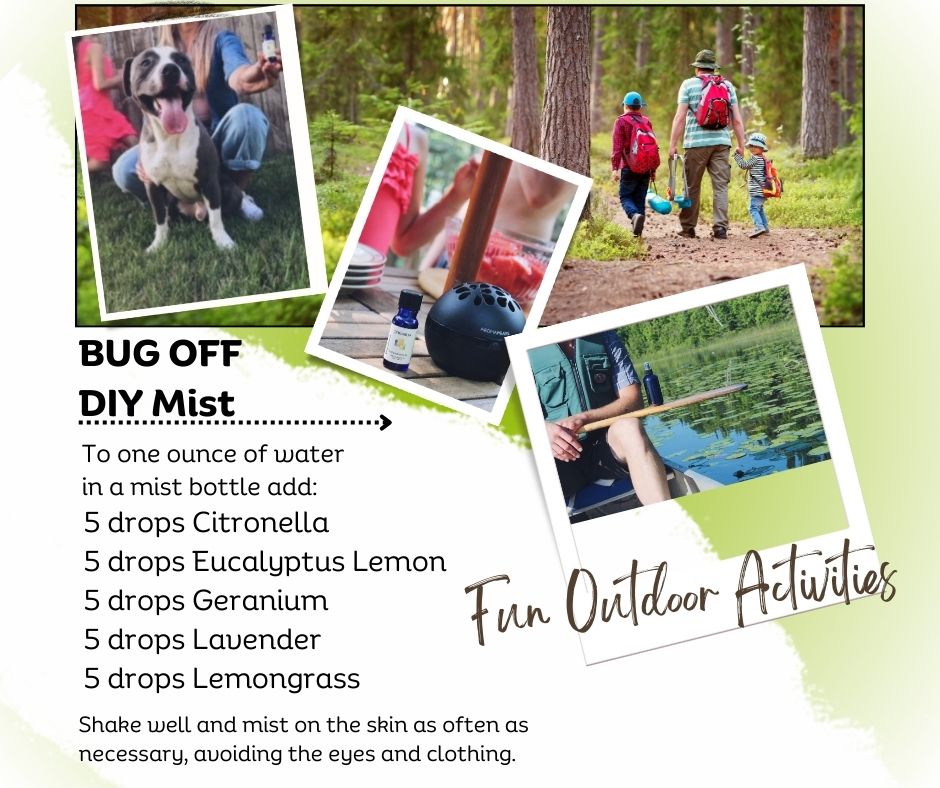 Wyndmere - Fun Outdoor activities and defeat biting and stinging bugs with 'Bug Off DIY Mist' made with citronella, eucalyptus lemon, geranium, lavender, lemongrass pure essential oils.