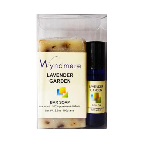 Lavender Garden soap and roll-on in a clear box. Blend promotes relaxation.