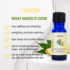 Wyndmere Lemon essential oil bottle infographic on a white background