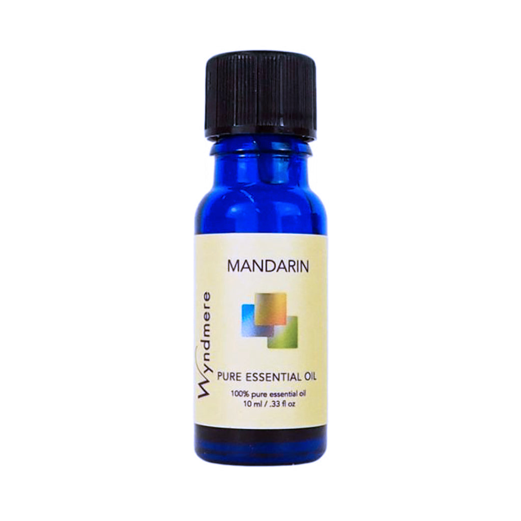 Mandarin - 10ml cobalt blue bottle of Wyndmere Mandarin Essential Oil that has a sweet floral, citrus, cheerful aroma
