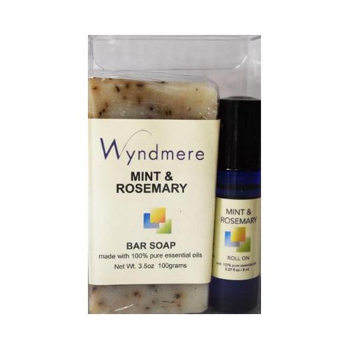 Mint & Rosemary soap and roll-on in a clear box - energizing, helps focus and revive