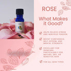 Wyndmere Rose essential oil bottle with pink roses on a light pink background