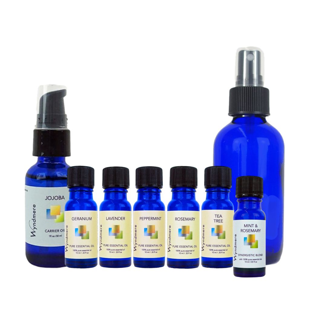 Wyndmere - Jojoba, Geranium, Lavender, Peppermint, Rosemary, Tea Tree, Mint & Rosemary blend with Glass Mister Bottle 4oz
