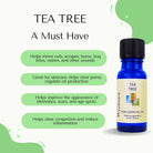 Wyndmere Tea Tree essential oil bottle infographic on a white background