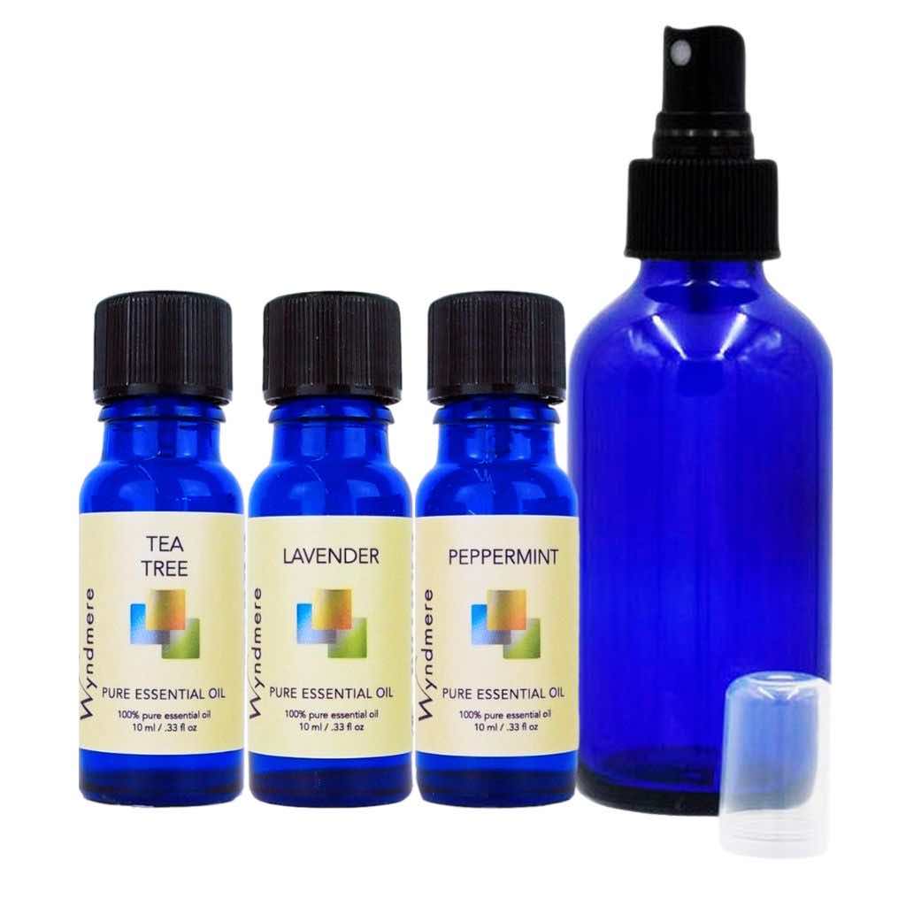 Wyndmere - Essential oils tea tree, lavender, peppermint, and 4oz glass mister for Yoga Mat Blend Bundle