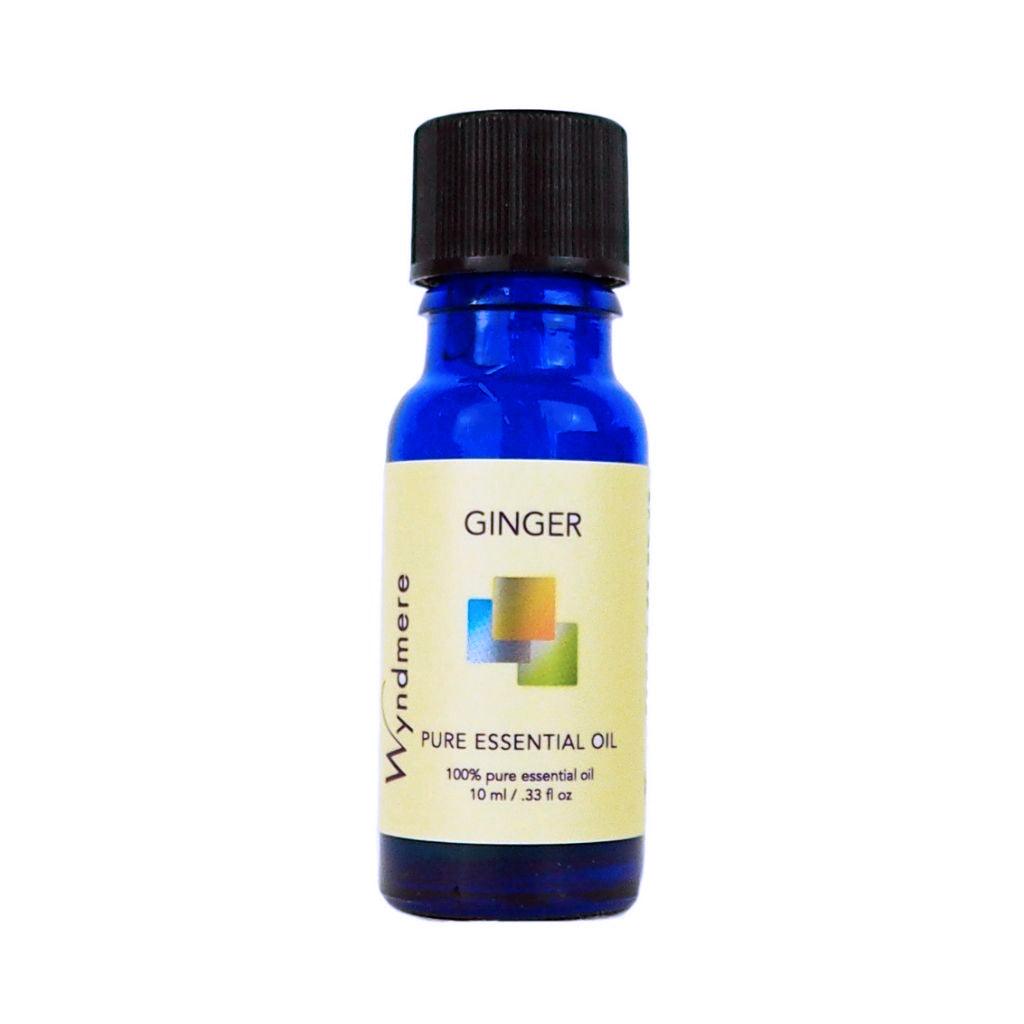 Ginger - 10ml cobalt blue bottle of Wyndmere Ginger Essential Oil with a warm, spicy aroma. From fresh roots.