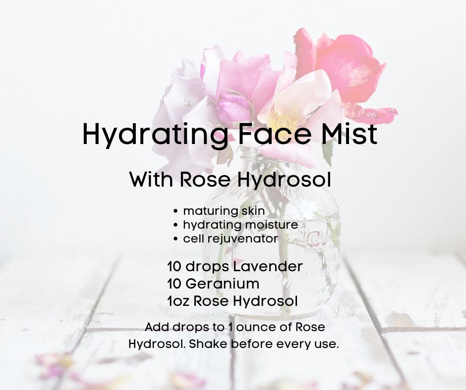 Facial mist recipe card with Wyndmere rose hydrosol and essential oils