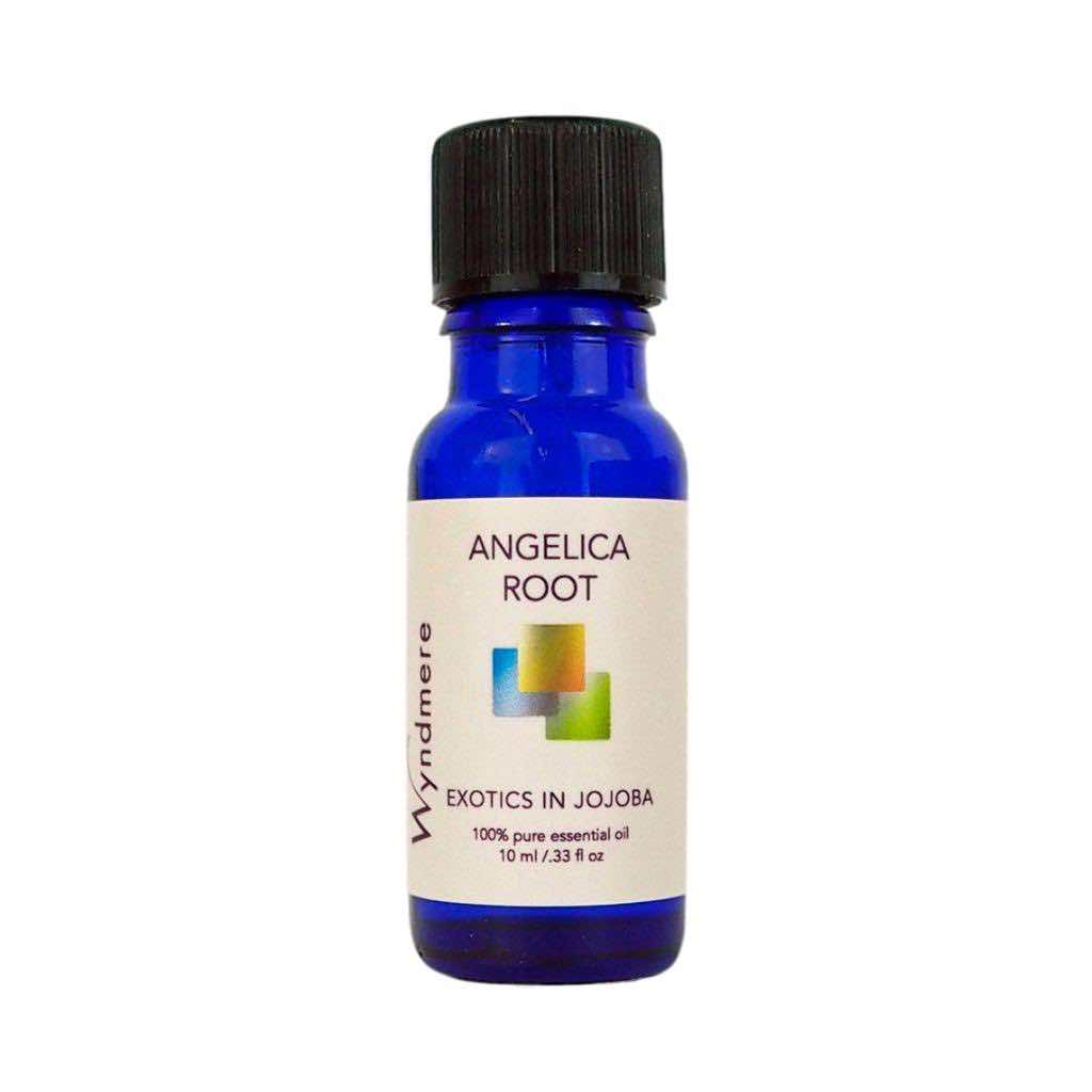Wyndmere Angelica Root Essential Oil diluted in Jojoba in a 10ml cobalt blue bottle