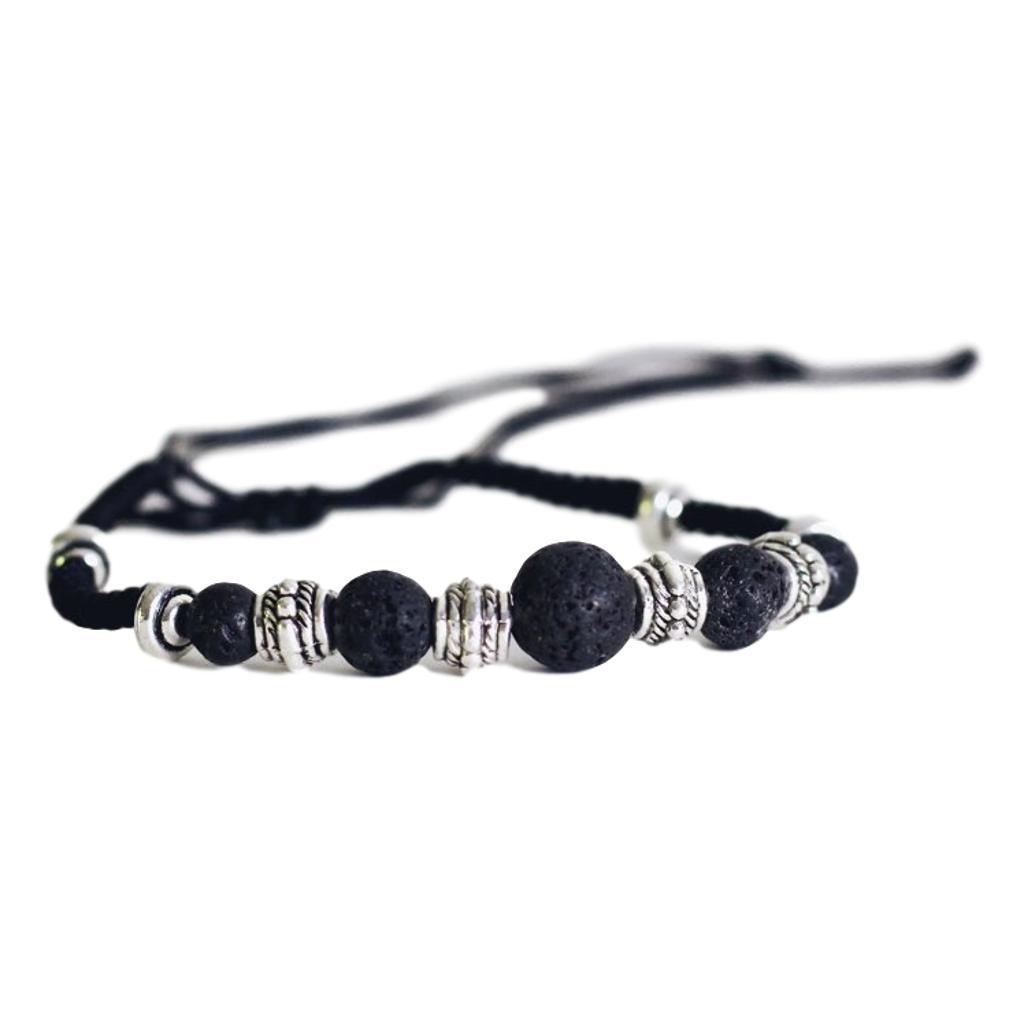 adjustable black corded aromatherapy bracelet with black lava beads