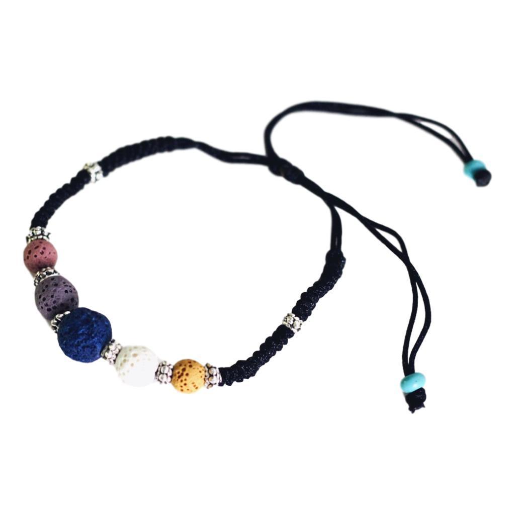 adjustable black corded aromatherapy bracelet with colorful lava beads