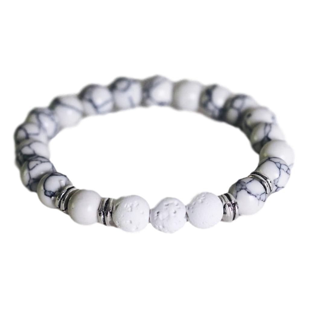 white beaded aromatherapy bracelet with white lava stones and silver accents