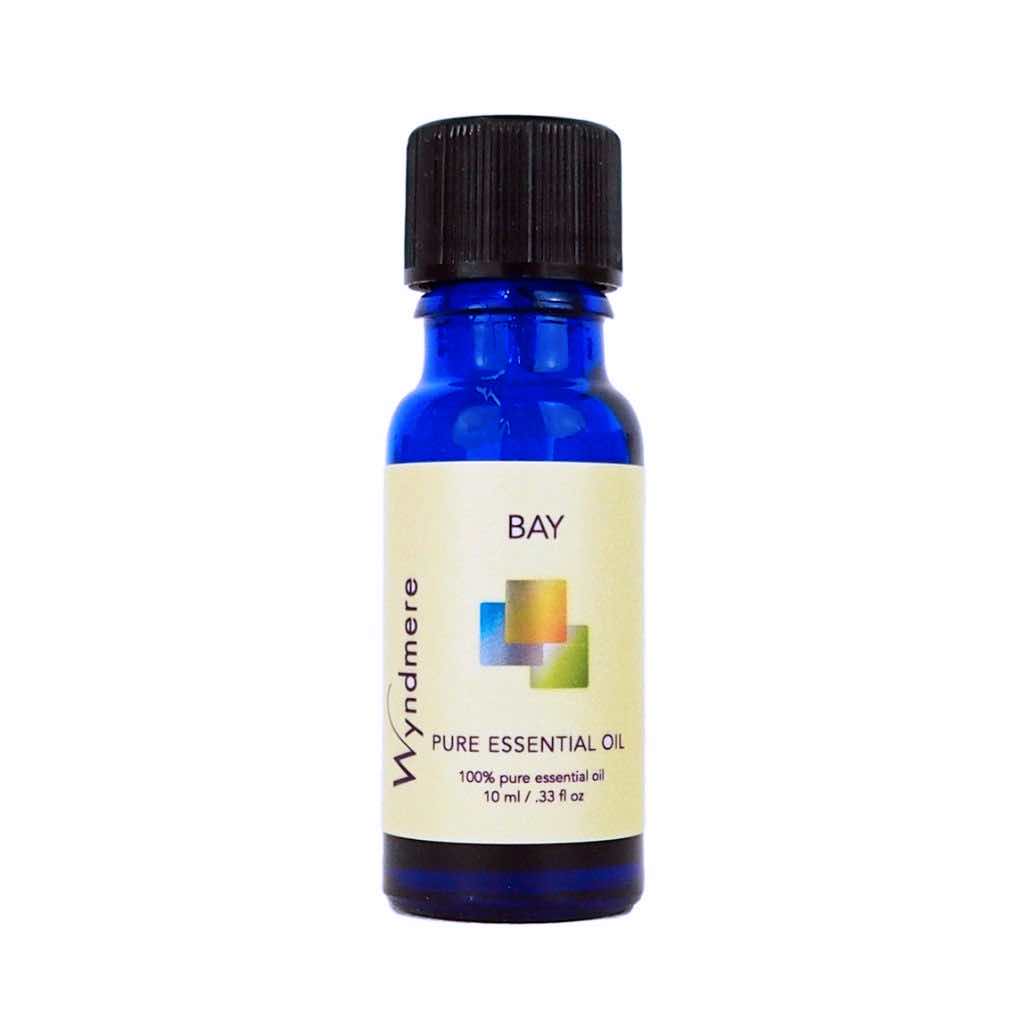 Bay - Cobalt blue bottle of Wyndmere Bay Essential Oil with a spicy, balsamic aroma. Also known as West Indian Bay.