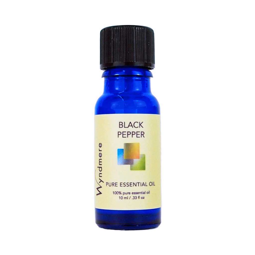 Black Pepper - Blue bottle of Wyndmere Black Pepper Essential Oil with a strong peppery, spicy aroma that helps focus