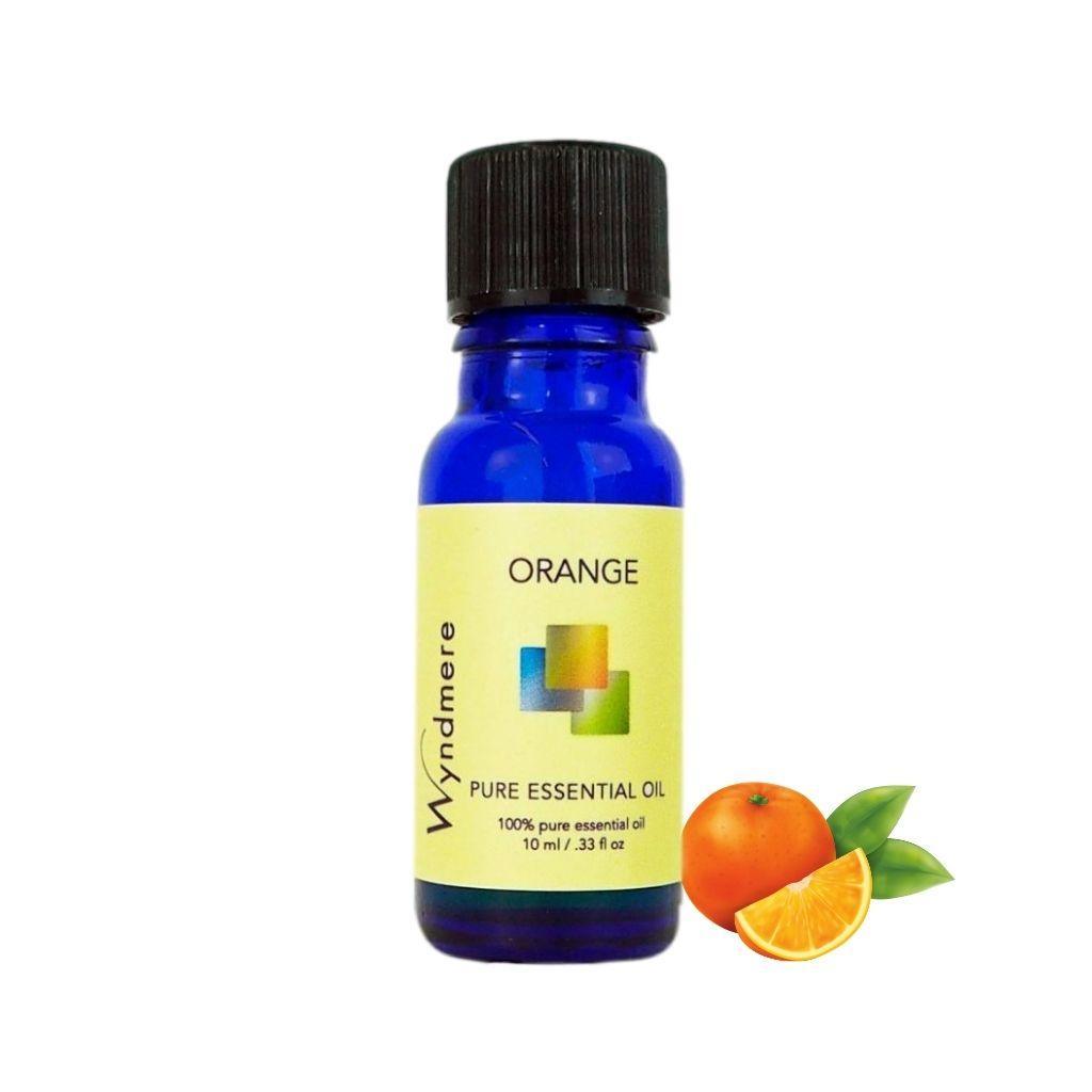 10ml cobalt blue bottle of Orange essential oil with Orange slices