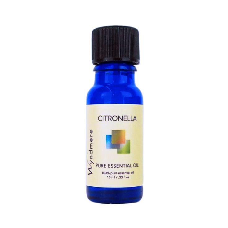 Citronella - 10ml blue bottle of Wyndmere Citronella Essential Oil with a grassy, lemony aroma. Used in outdoor products.