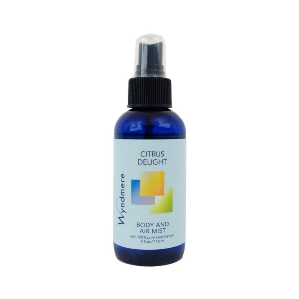 Citrus Delight Body & Air Mist in a 4oz blue bottle - a fusion of uplifting and cheerful essential oils.