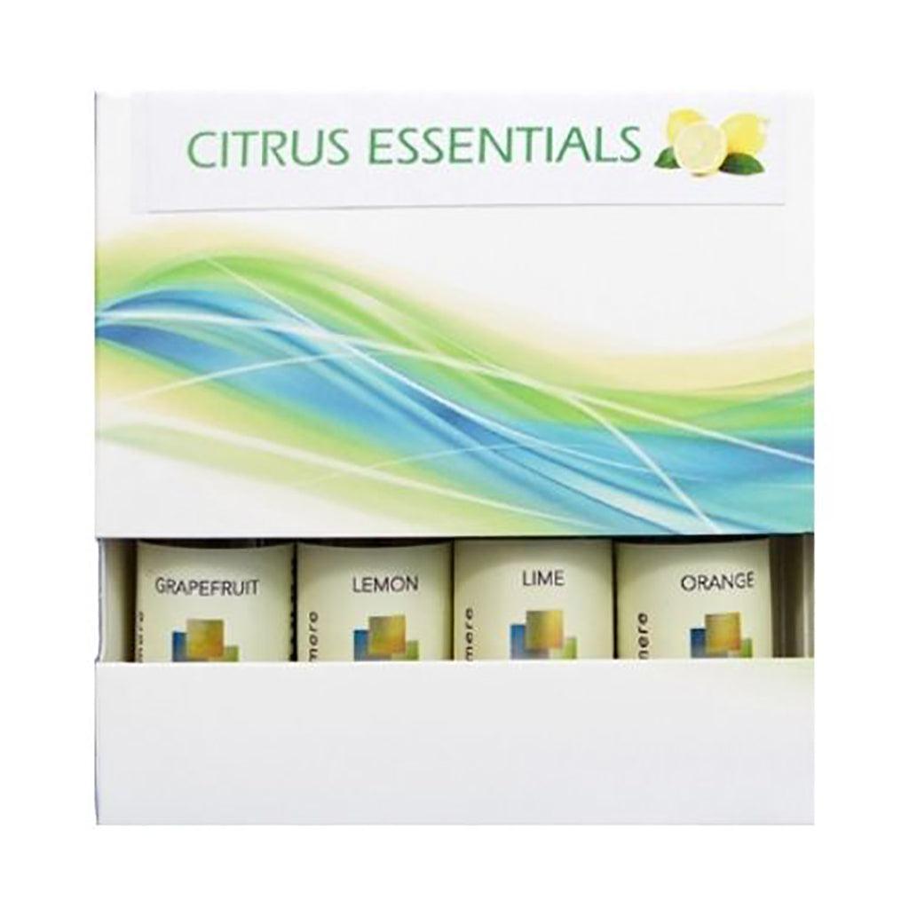 Decorative box of 4 popular citrus essential oils. For happiness and positive thoughts