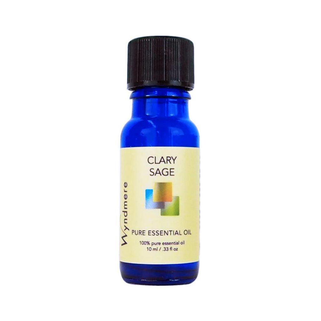 Clary Sage - 10ml cobalt blue bottle of Wyndmere Clary Sage Essential Oil having a musky, spicy, relaxing aroma