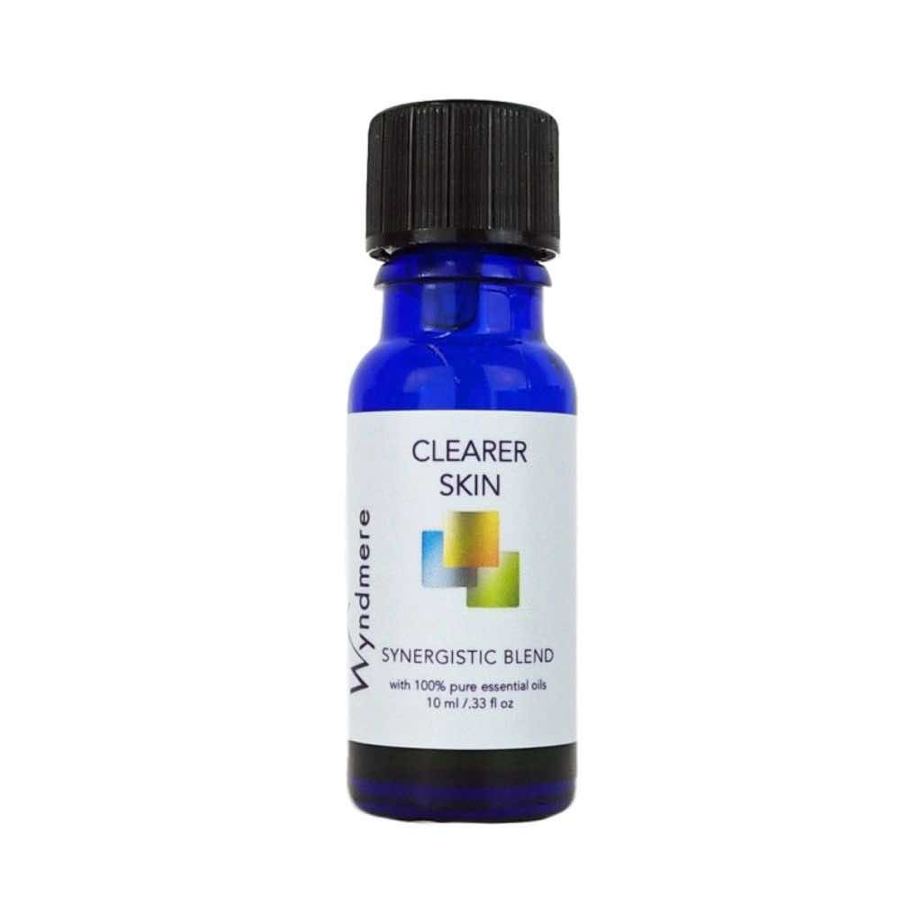 Clearer Skin essential oil blend in a blue bottle - a combination of essential oils good for natural skincare