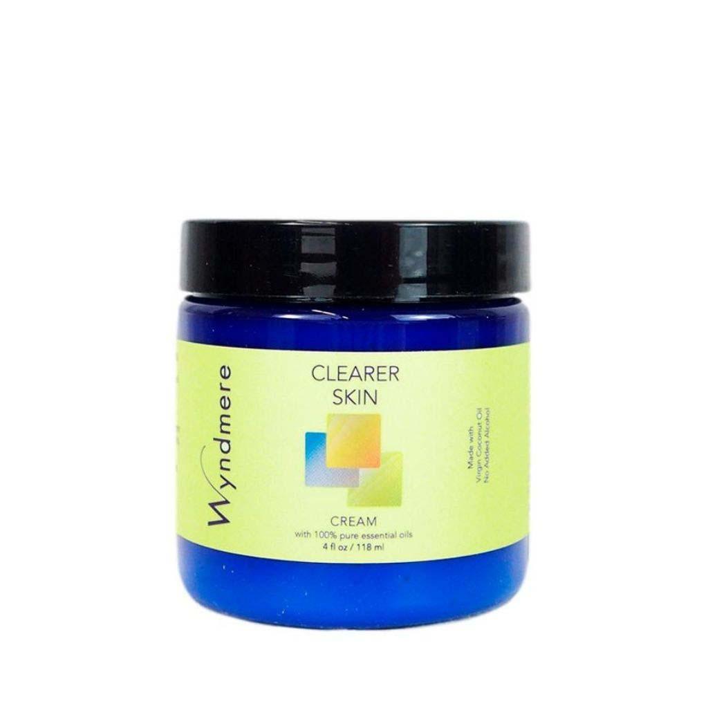 Wyndmere Clearer Skin cream in a 4oz cobalt blue jar - using the best essential oils for an all-natural approach to skincare