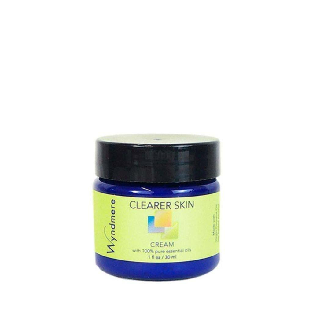 Wyndmere Clearer Skin cream in a 1oz cobalt blue jar - using the best essential oils for an all-natural approach to skincare 