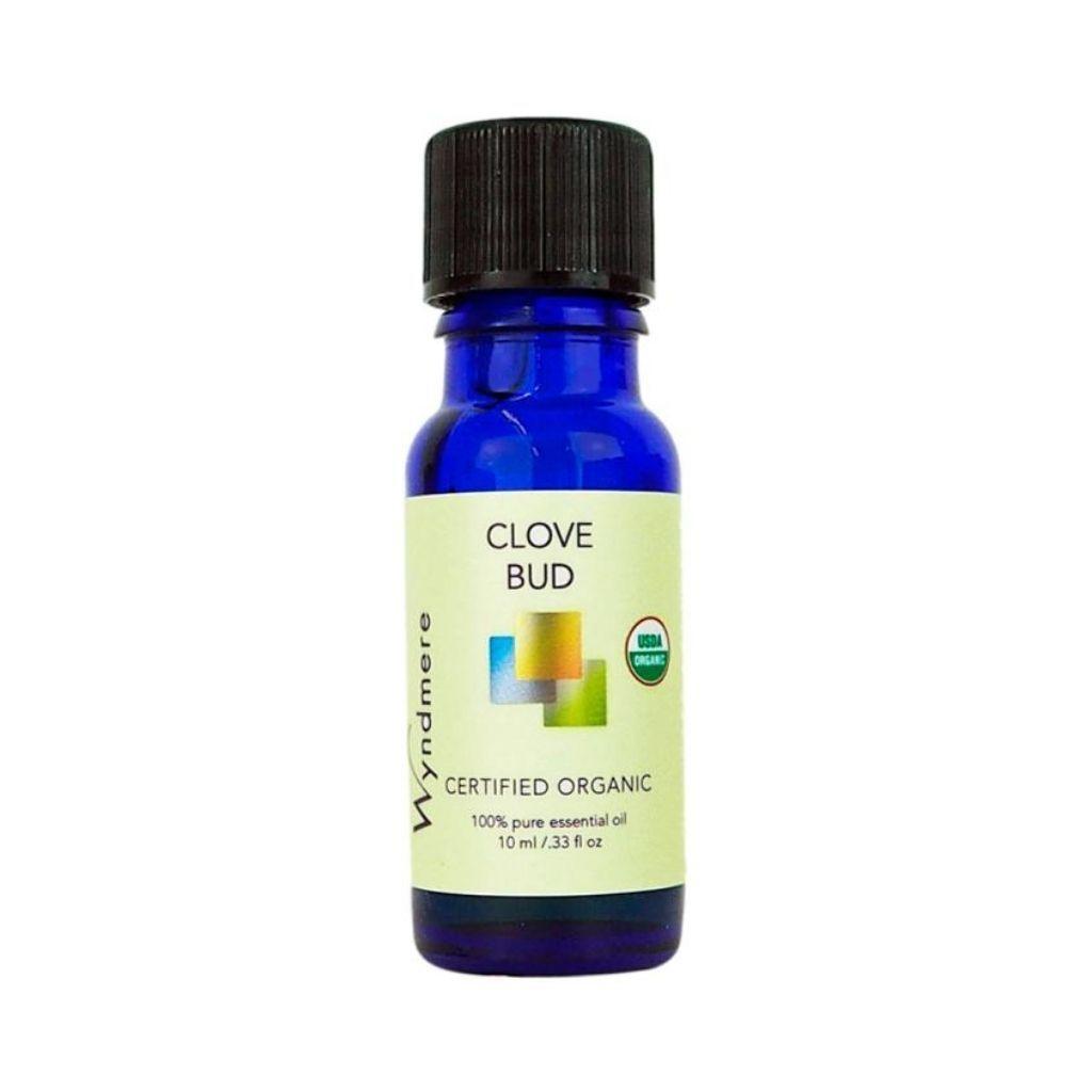 Clove Bud - 10ml cobalt blue bottle of Wyndmere Certified Organic Clove Bud Essential Oil having a sweet, spicy, fortifying aroma