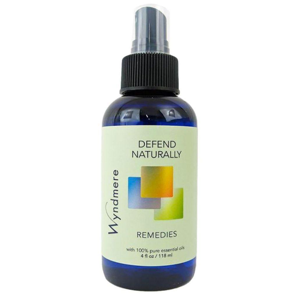 4oz cobalt blue spray bottle of Wyndmere Defend Naturally for cleansing the air