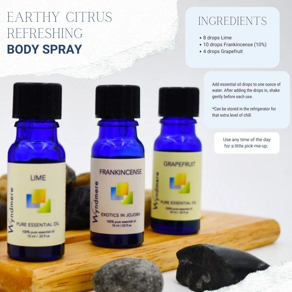 Wyndmere Naturals - Earthy Citrus Refreshing Body Spray featuring our uplifting lime, frankincense and grapefruit essential oils.