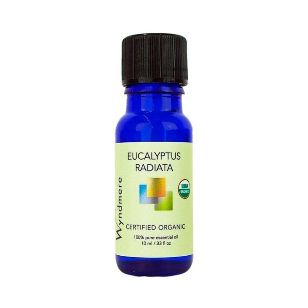 Eucalyptus radiata - 10ml bottle of Wyndmere Certified Organic Eucalyptus radiata Essential Oil with a penetrating and cleansing aroma