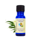 Eucalyptus radiata leaves with a 10ml cobalt blue bottle of Wyndmere Eucalyptus radiata Essential Oil