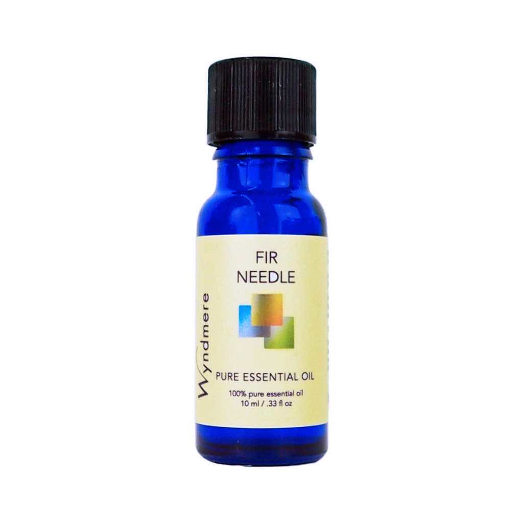 Fir -Blue bottle of Wyndmere Fir Needle Essential Oil with a pleasant, coniferous aroma. Emotionally energizing.