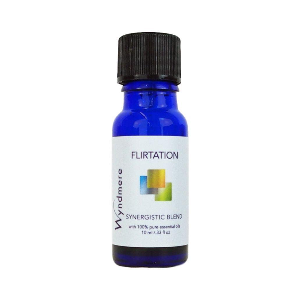 Flirtation essential oil blend a 10ml cobalt blue bottle. Use as a perfume to spice things up.