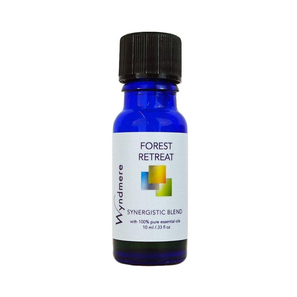 Forest Retreat essential oil blend in a 10ml cobalt blue bottle to help find inner peace and calm