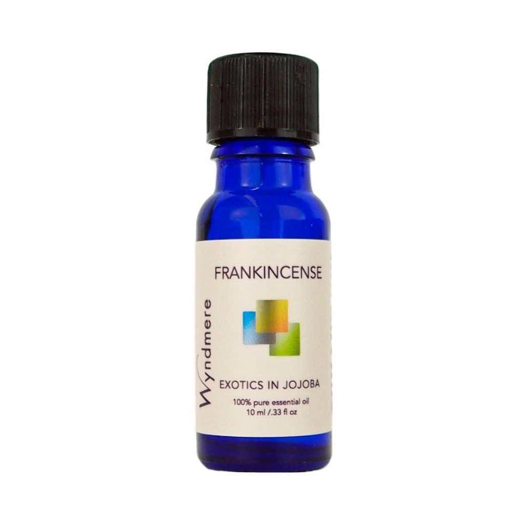 Wyndmere Frankincense Essential Oil diluted in Jojoba in a 10ml cobalt blue bottle